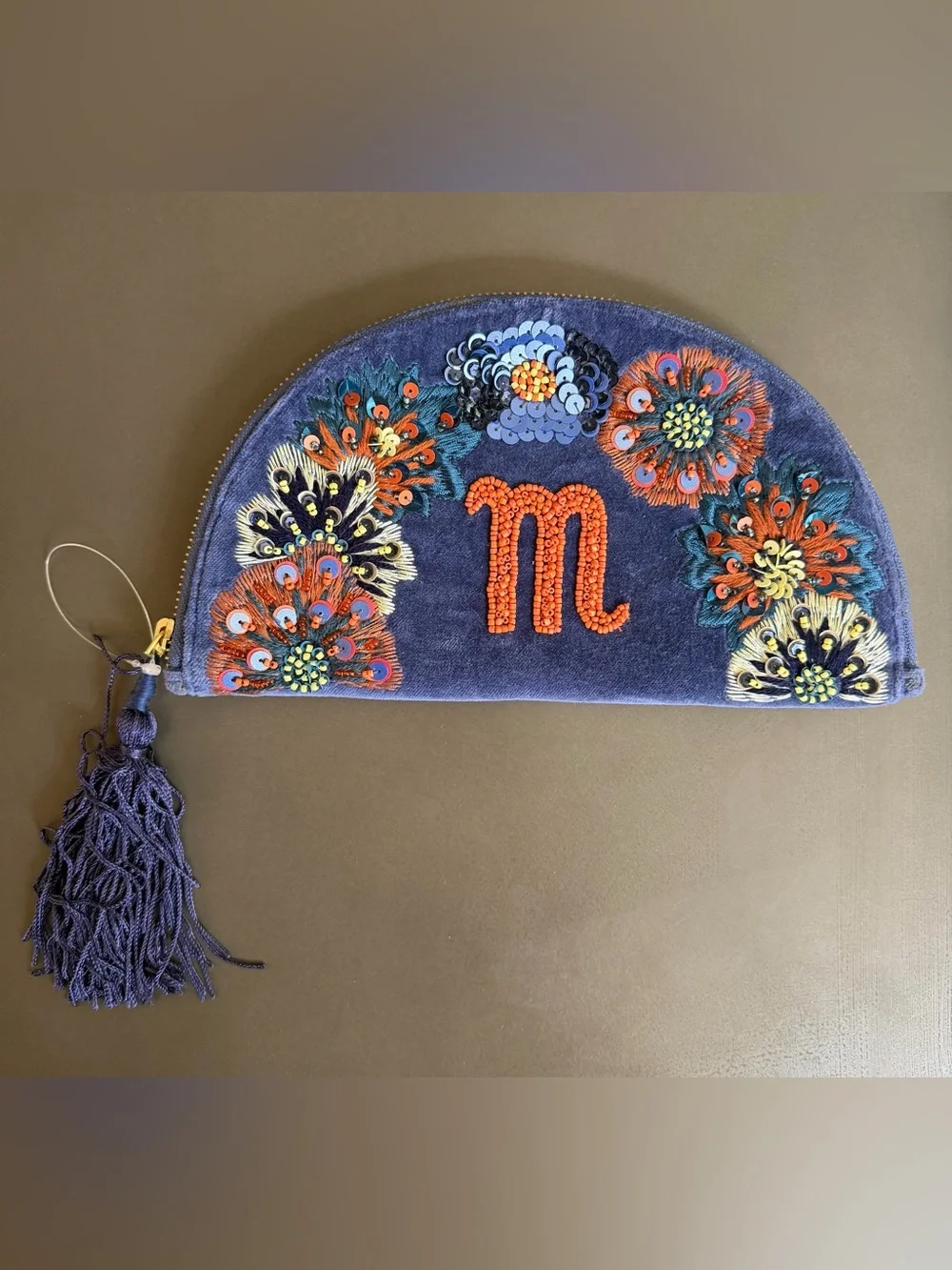 Anthropologie “M” Anna Harlow Russo Embroidered Velvet Half-Moon Clutch